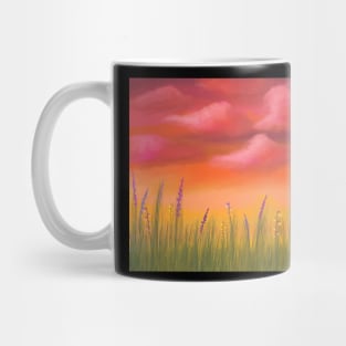 Pastel Sunset Landscape Lavender Grass Meadow Calming Scenery  Artwork Mug